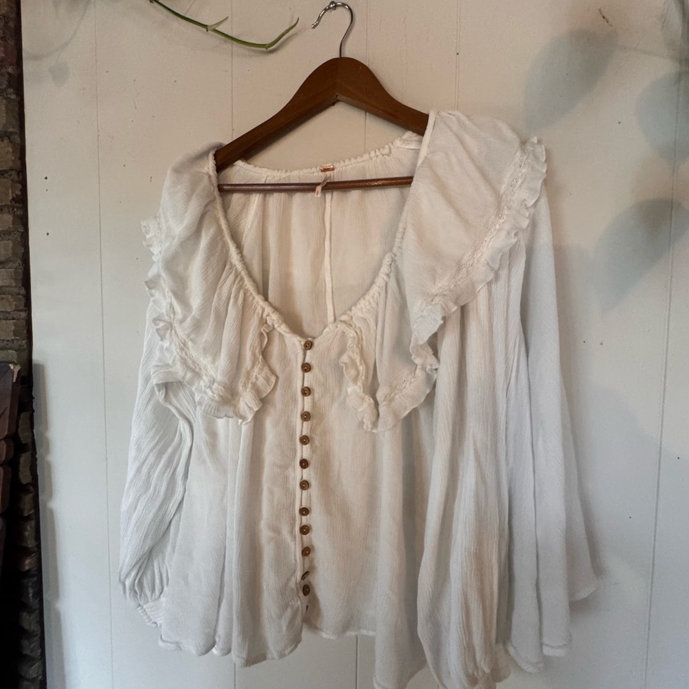 Free People Off-Shoulder Peasant Top | White Gauze | Flutter Sleeve | Size S/P